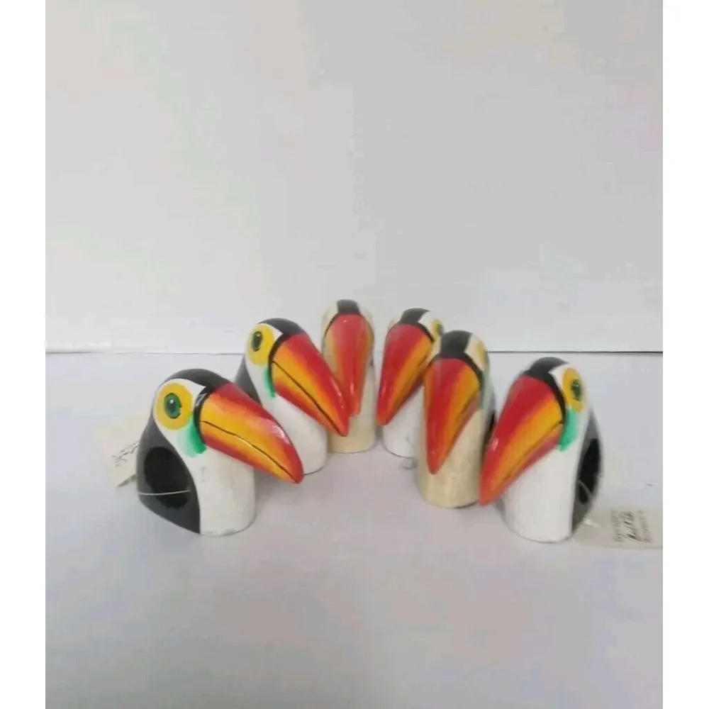Handcrafted Wooden Toucan‎ Napkin Rings Set of 6 Tropical Bird Table Decor